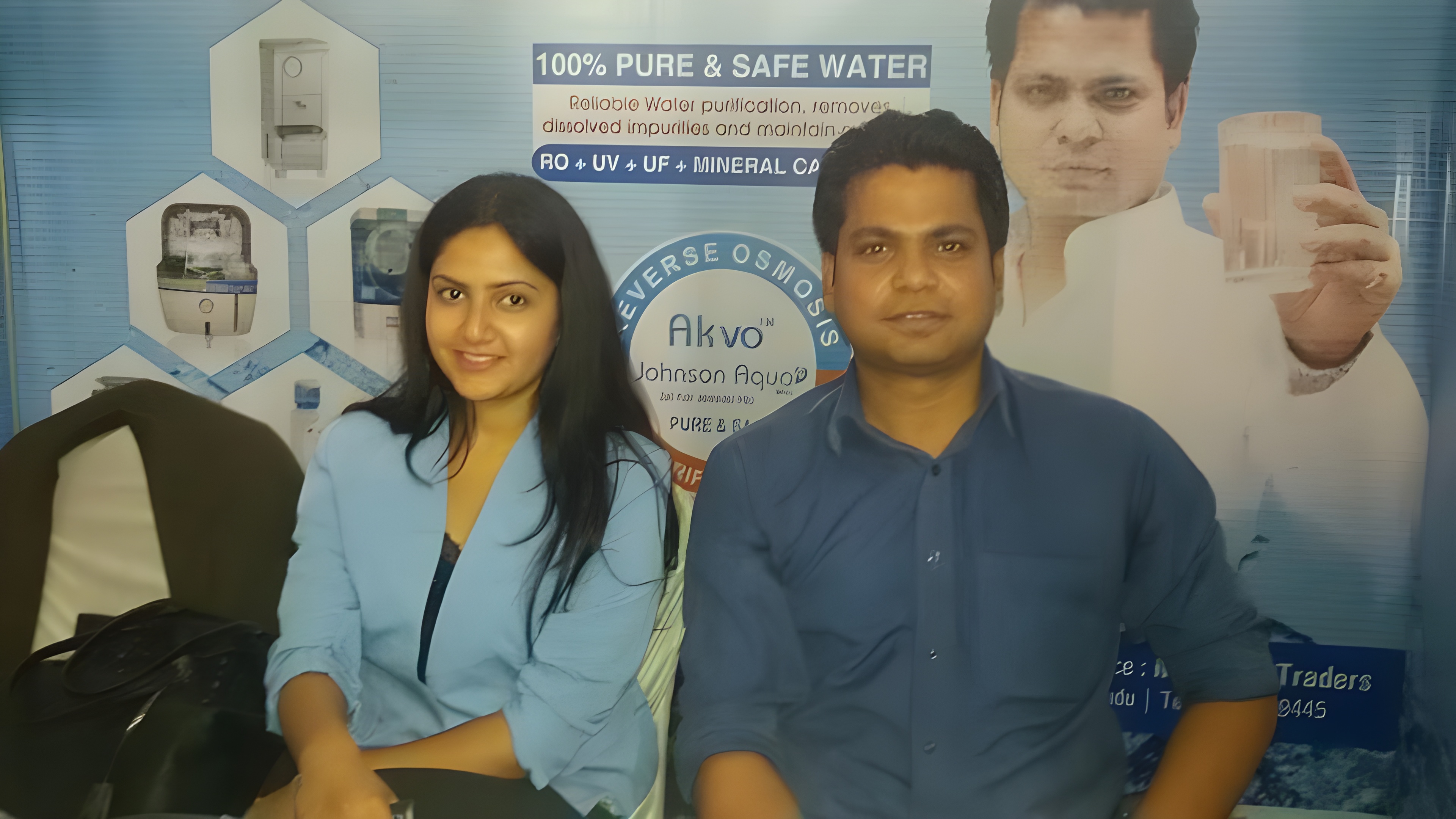 Rikesh Karna and actress Barsha Siwakoti promoting Johnson Aqua at the stall.