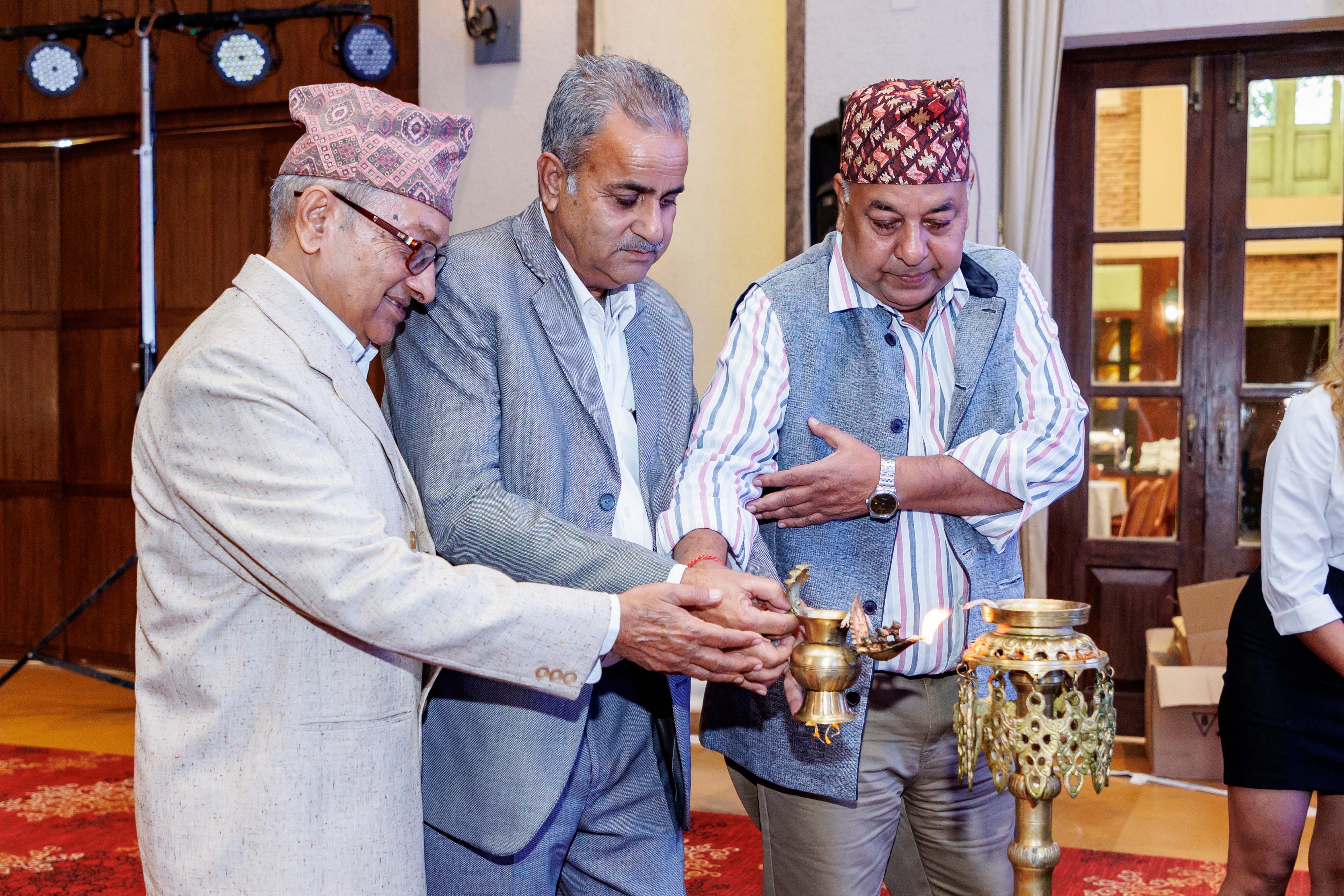 Chairman Madhav Koirala and Directors at the Panas lighting ceremony to open the event.