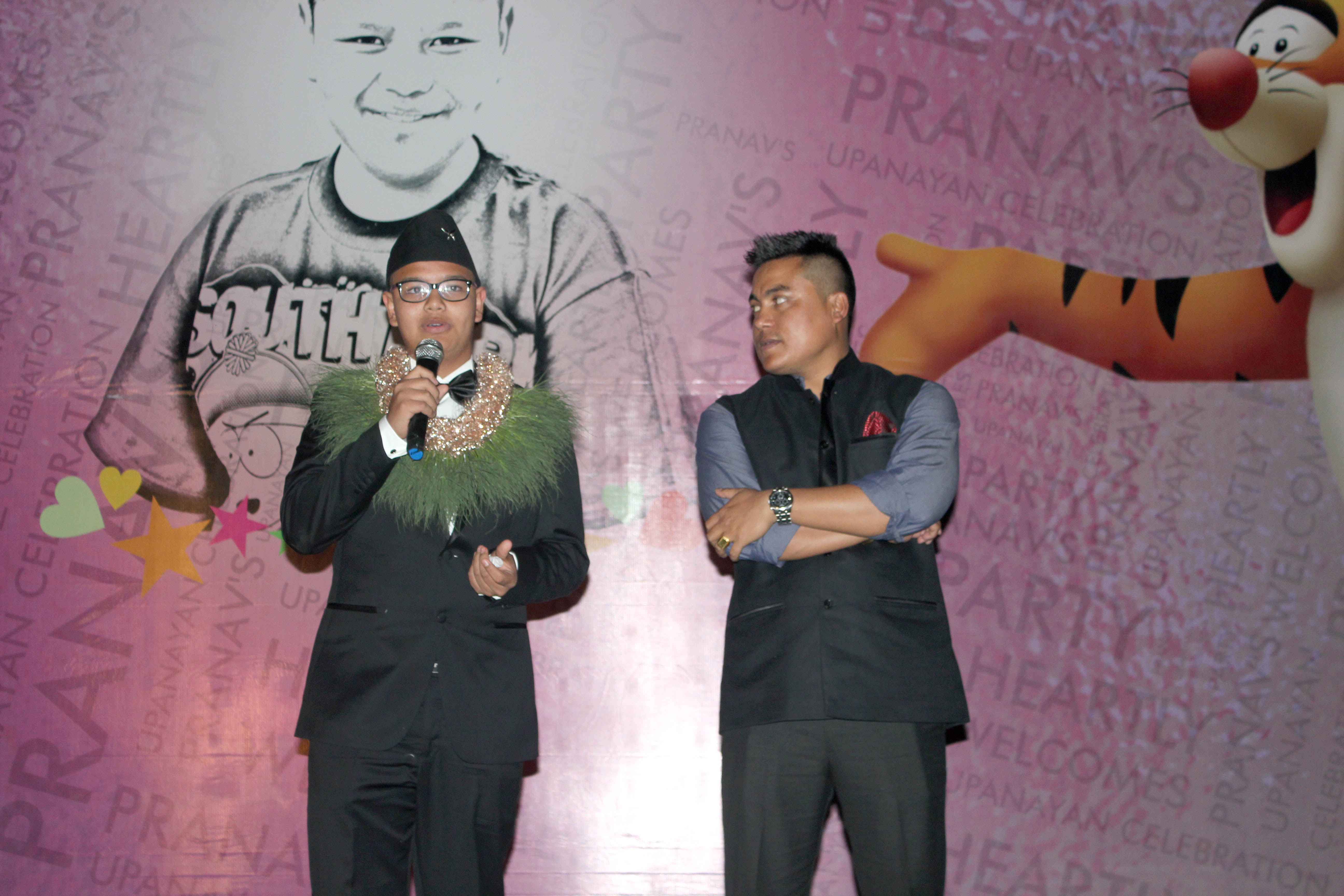 MC Sandip Chhetri with Pranav on stage.