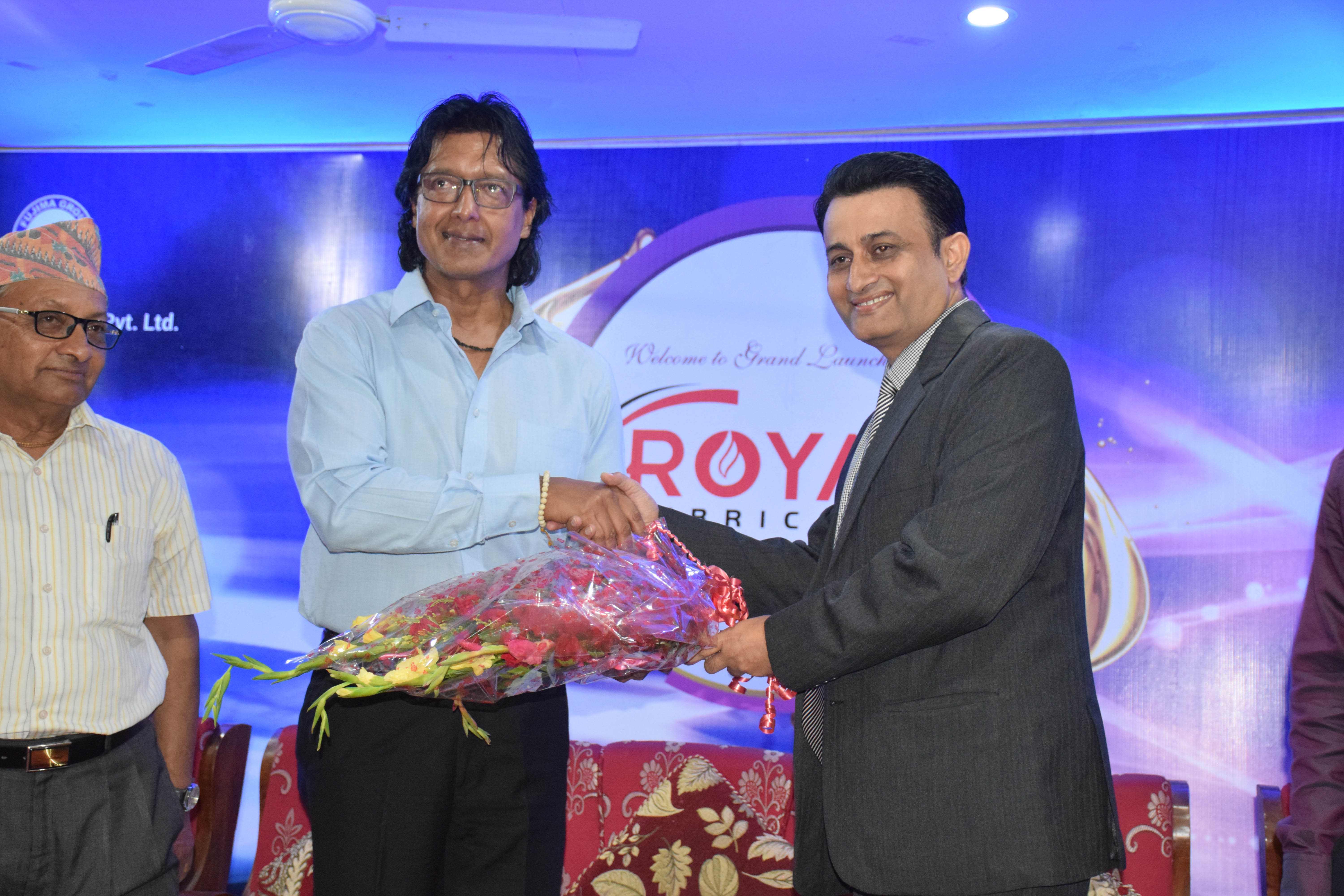 Mr.Subodh Koirala Managing Director of Fujima Group welcomes Brand Ambassador of Royal Lubricants Mr.Rajesh Hamal