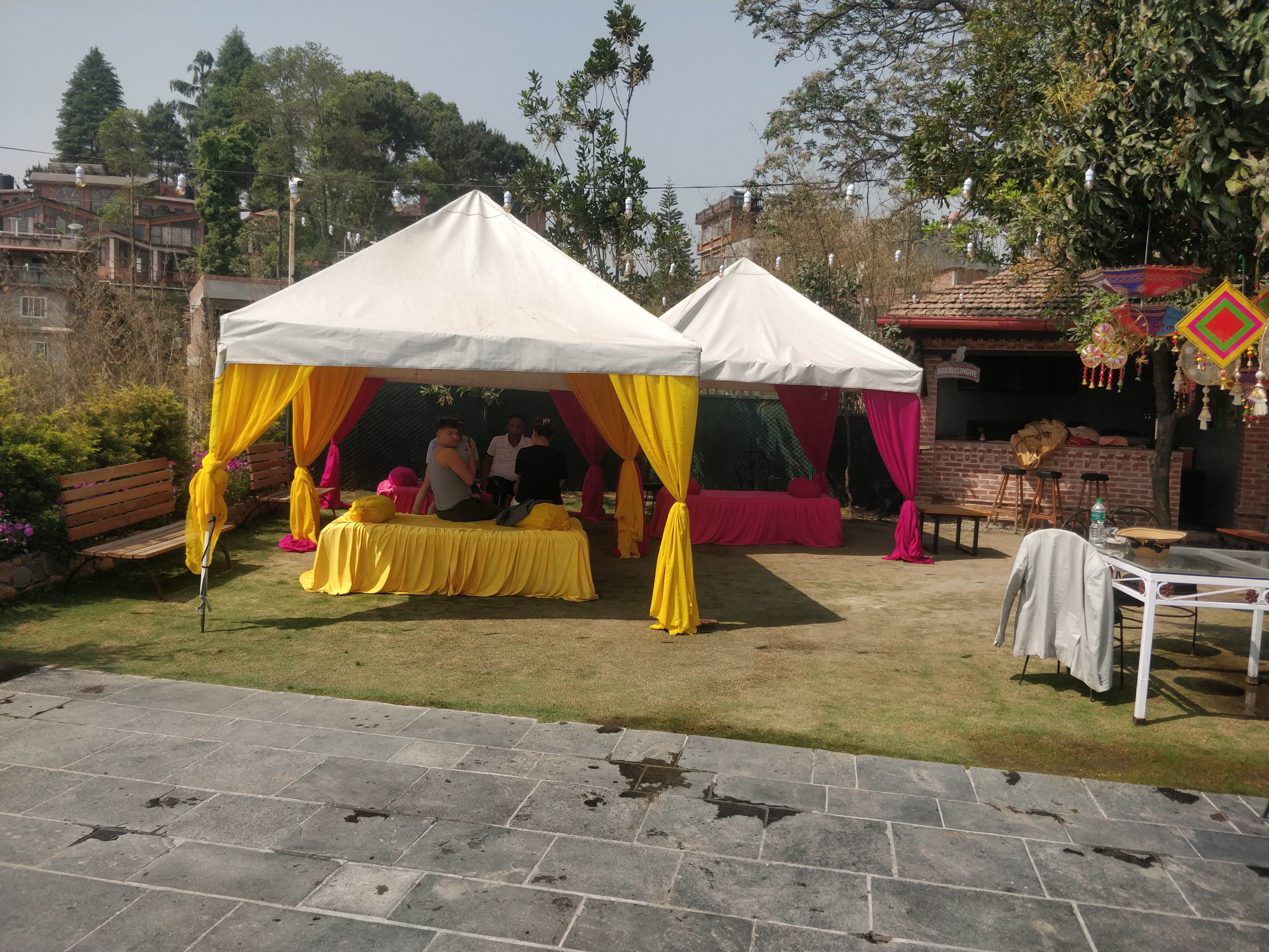 Elegant tents set up for guest seating.
