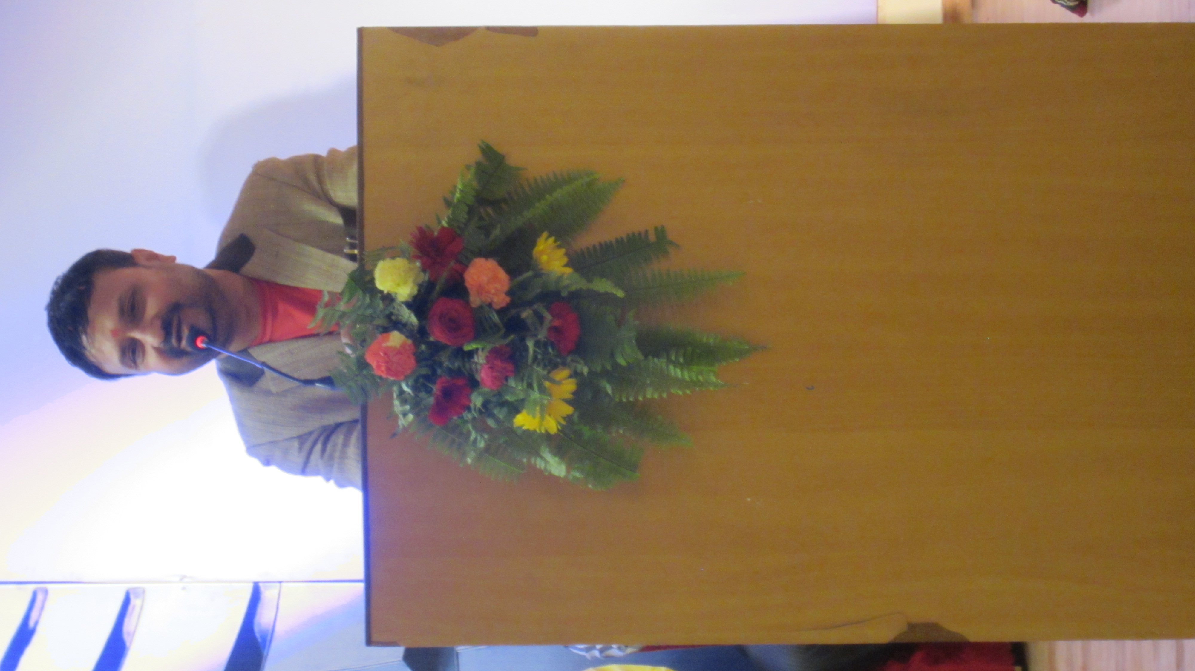 Celebrity guest comedian Shivahari Paudyal giving a speech.