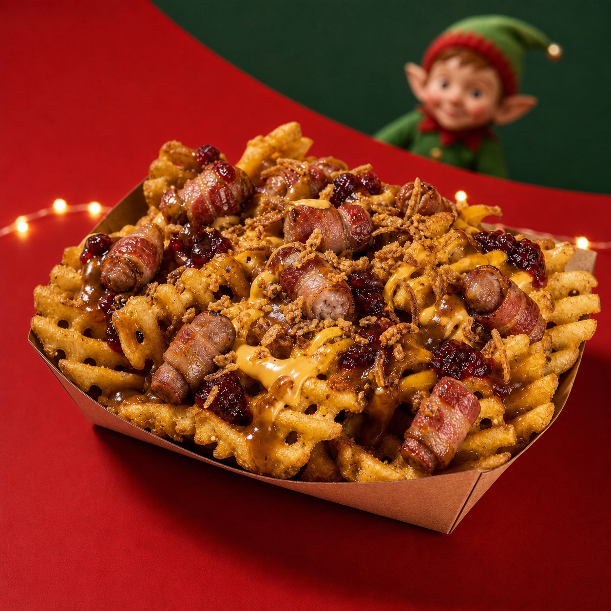 Pigs in blankets waffle fries