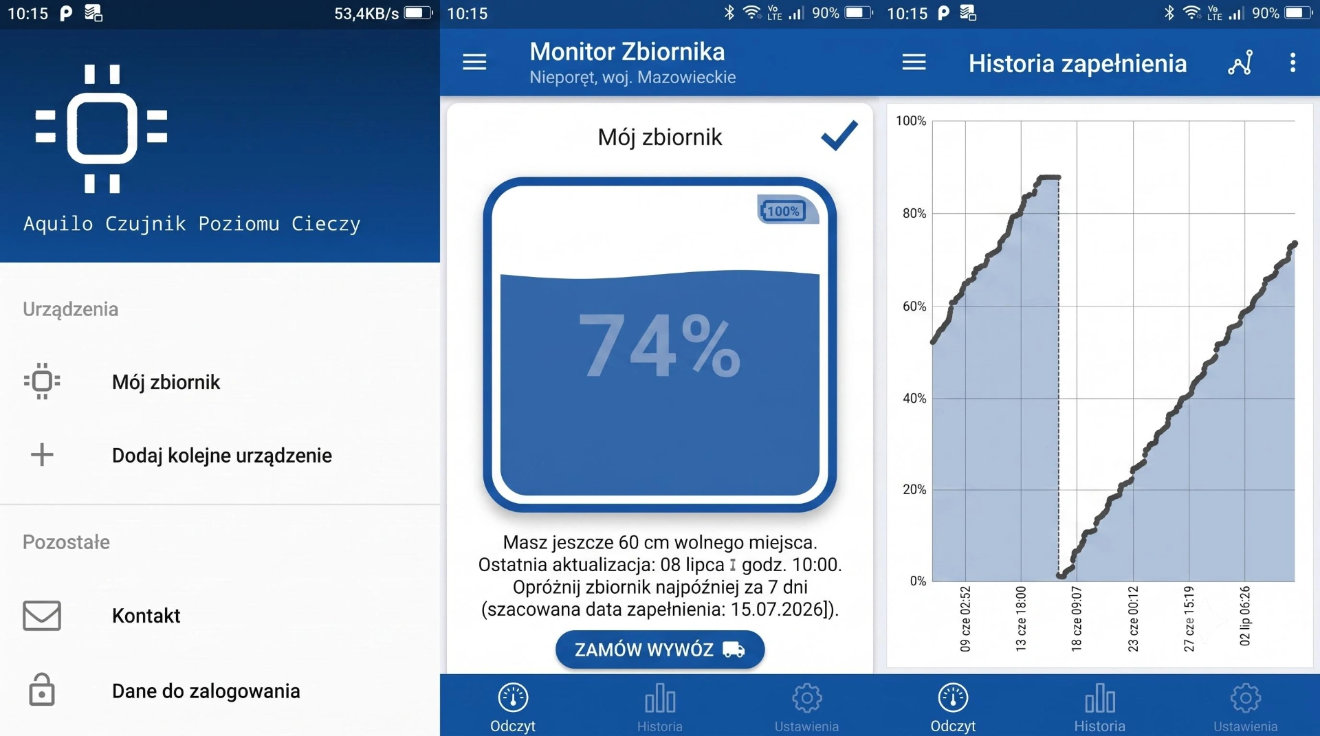 Monitoring poziomu szamba w aplikacji mobilnej