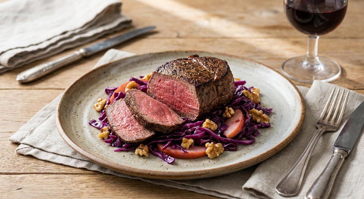 Rinderfiletsteak mit Rotkohl-Salat