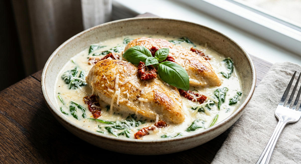 Hähnchen in cremiger Spinat-Parmesan-Soße