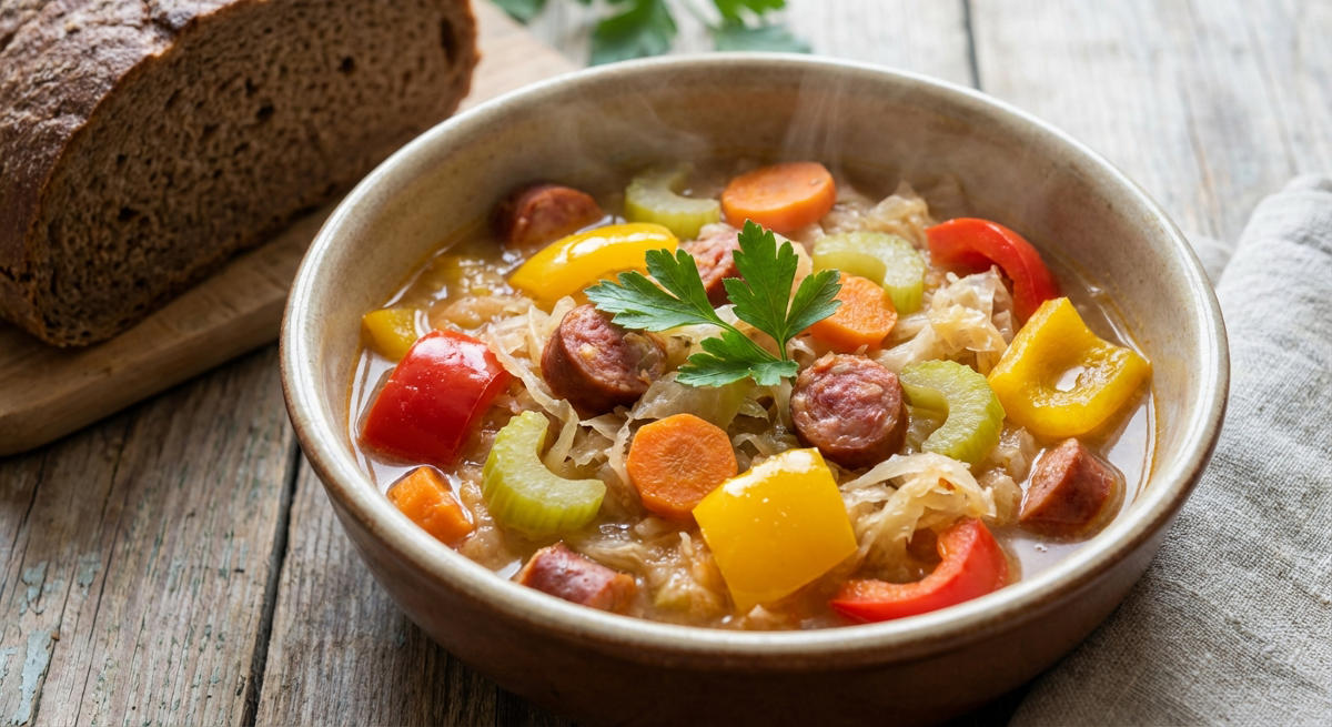 Sauerkrauteintopf mit Paprika und Sellerie