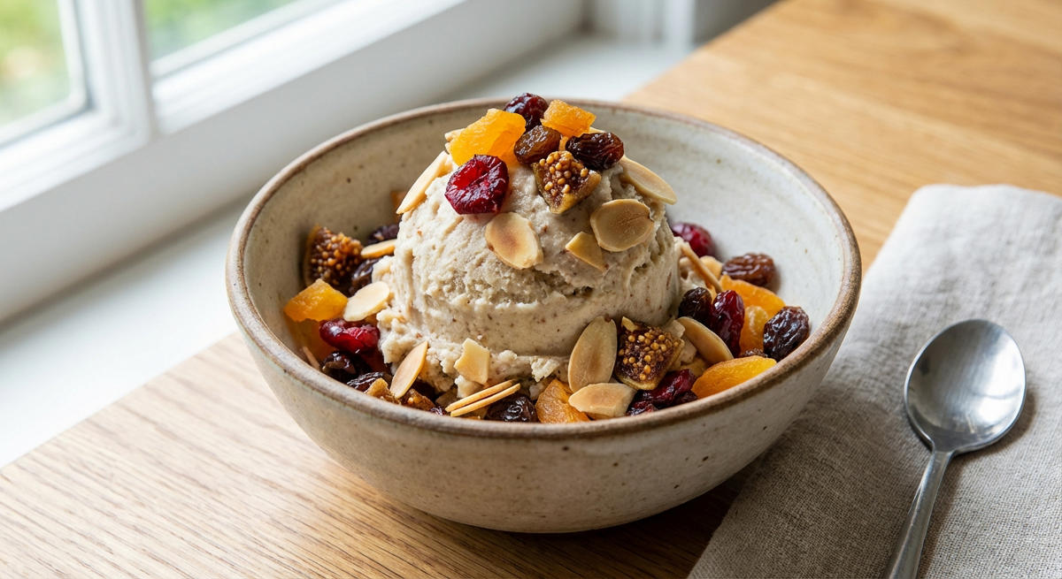 Bananen-Mandel-Eis mit Trockenobst
