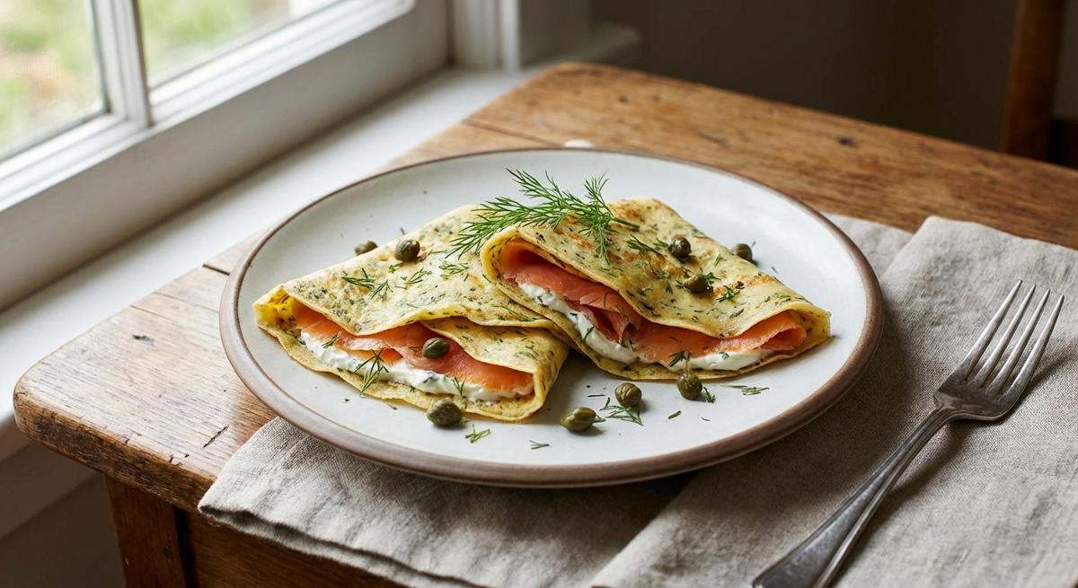 Crepes mit Kräutern und Lachs