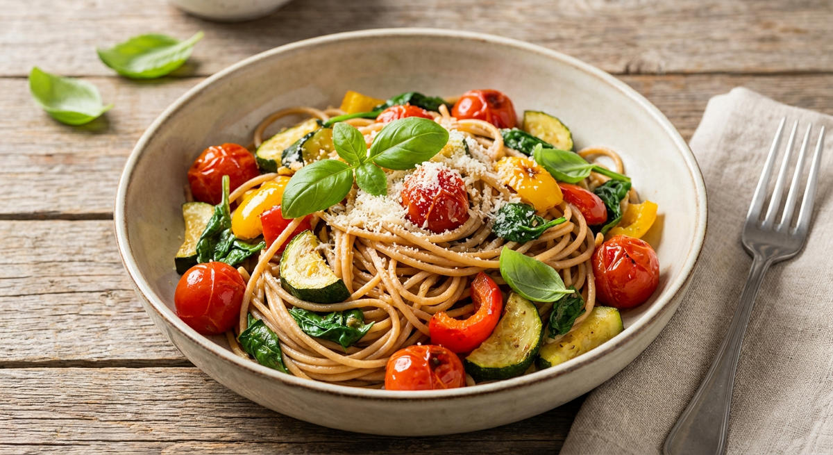 Dinkel-Spaghetti mit Gemüse