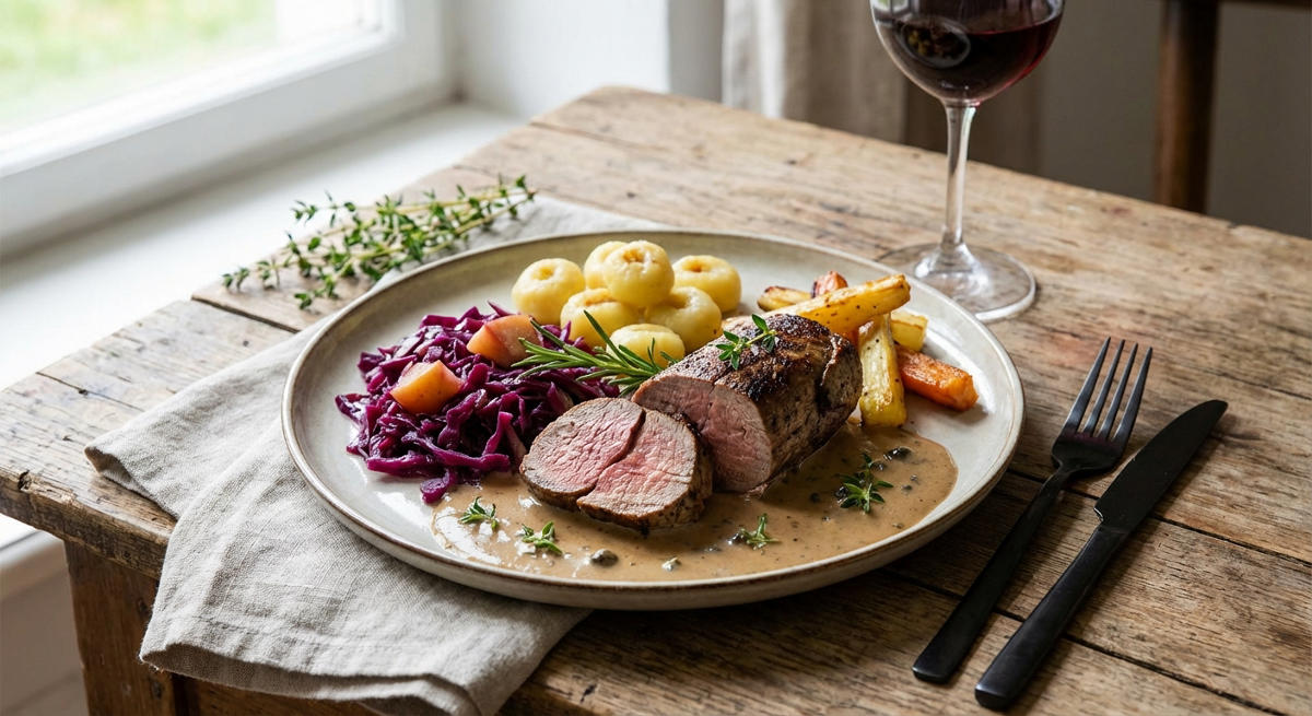 Wildschweinrücken mit Wacholderrahm