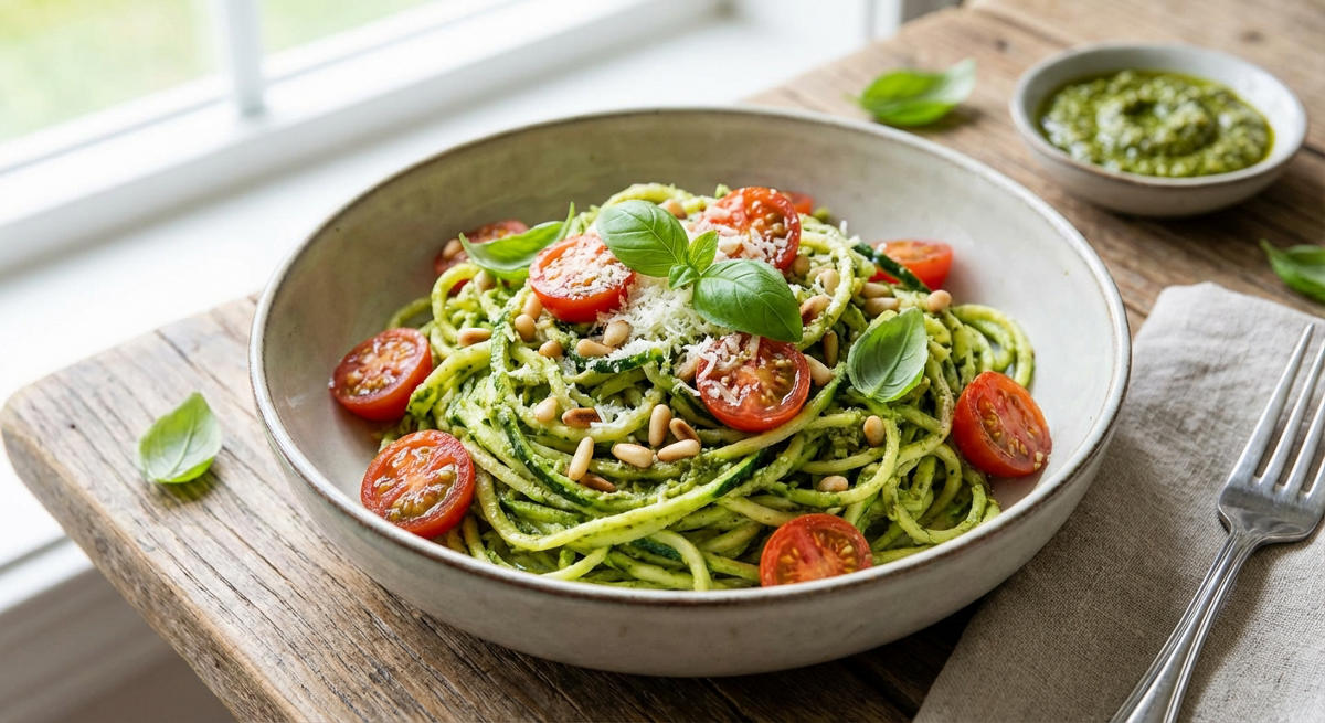 Nouilles de courgettes sans gluten au pesto