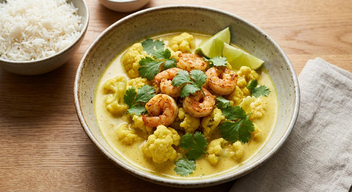 Blumenkohl-Curry mit Garnelen