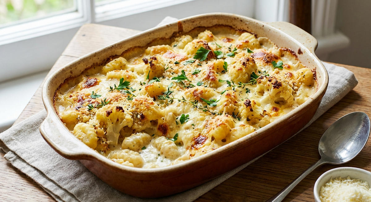 Karfiol-Gnocchi-Auflauf mit Käsesauce