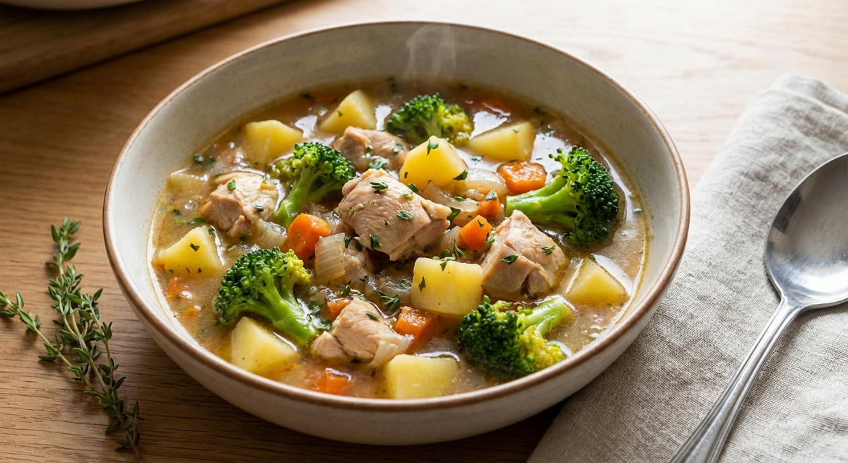 Hähnchen-Eintopf mit Kartoffeln und Brokkoli