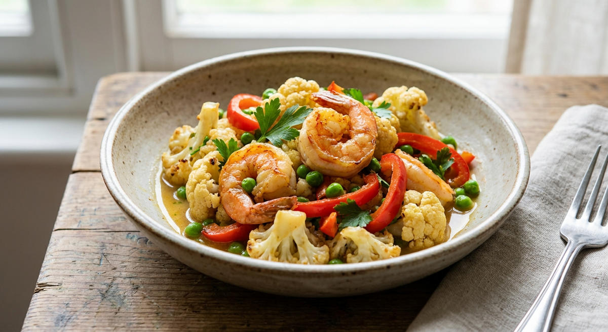Blumenkohl-Garnelen-Pfanne