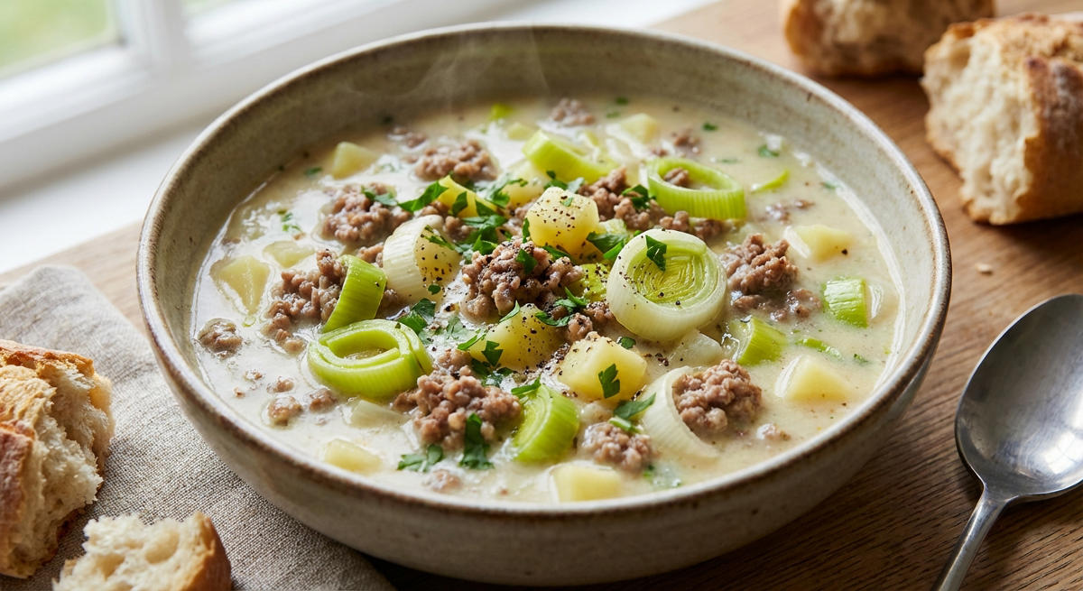 Hackfleisch-Lauch-Suppe