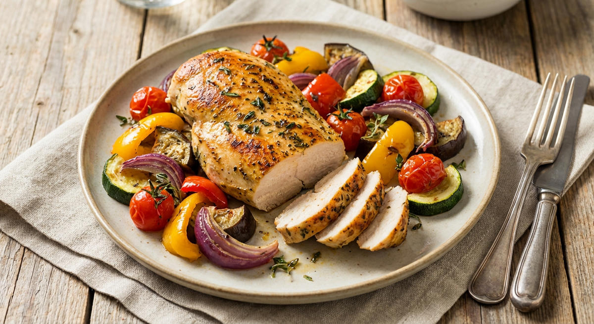 Blanc de poulet sauté aux légumes méditerranéens