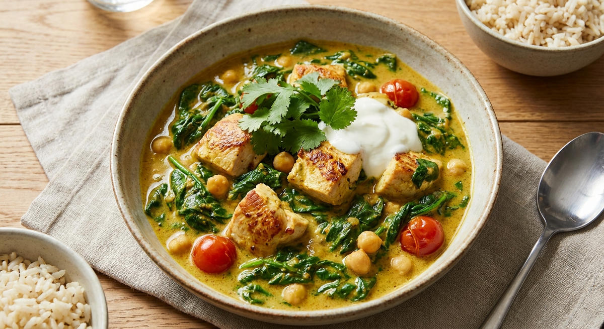 Spinat-Curry-Topf mit Hähnchenbrust