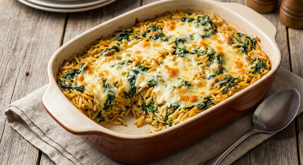 Orzo-Spinat-Auflauf aus der Auflaufform