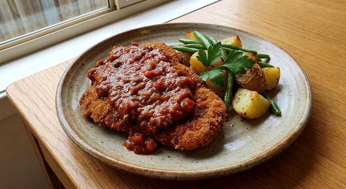 Rindsschnitzel in pikanter Sauce