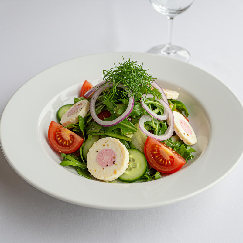 Salat mit pikantem Zwiebel Putenfilet