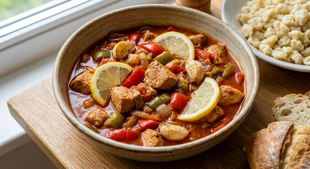 Ungarisches Putengulasch mit Knoblauch und Zitrone