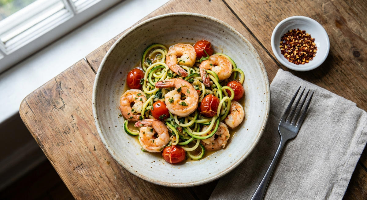 Shrimps-Zucchini-Nudelpfanne