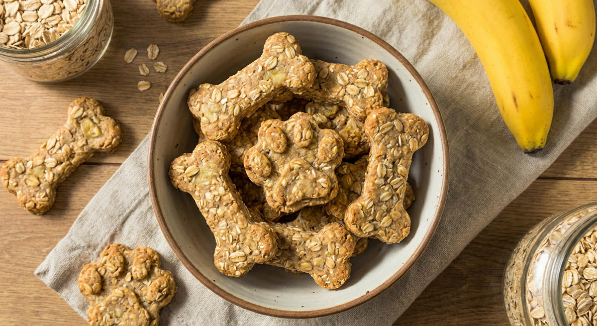 Biscotti per cani con fiocchi d'avena e banana