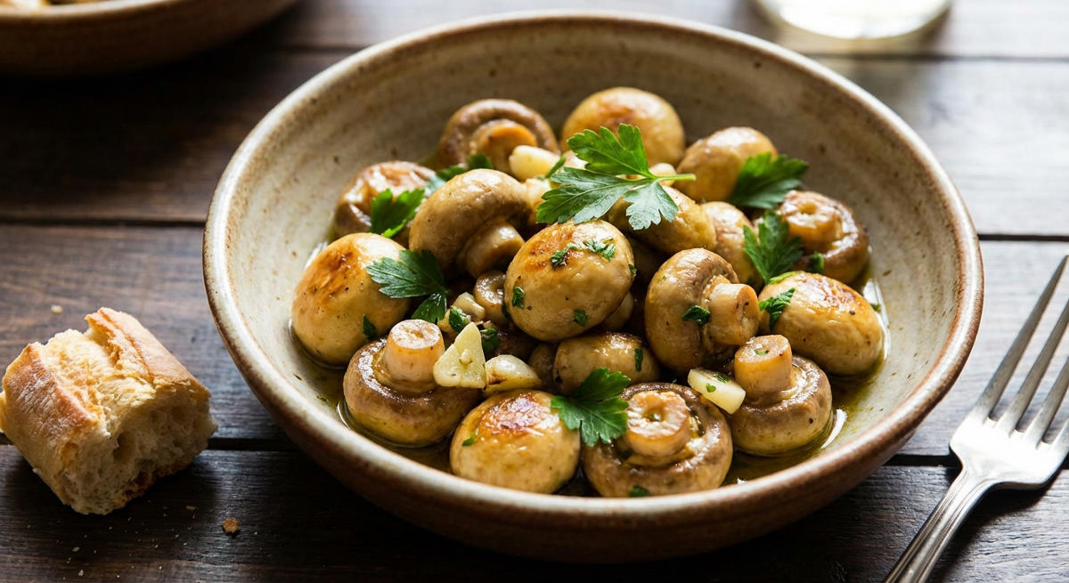 Gebratene Champignons mit Knoblauch und Petersilie