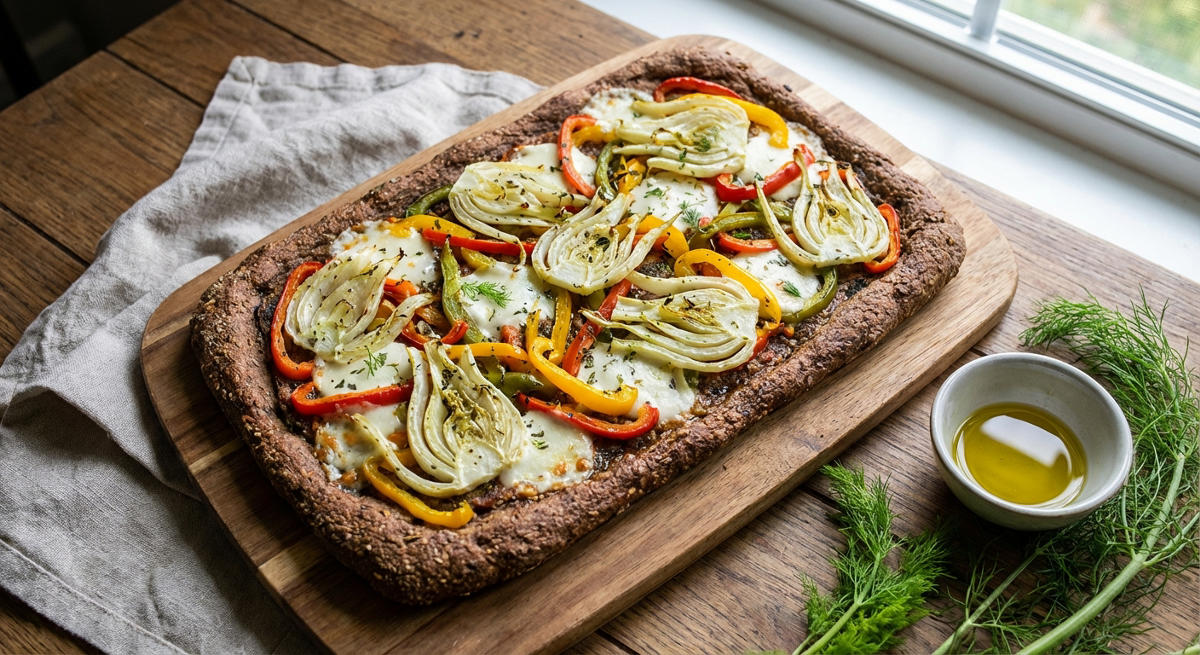 Dinkel-Vollkorn-Pizza mit Fenchel und Paprika