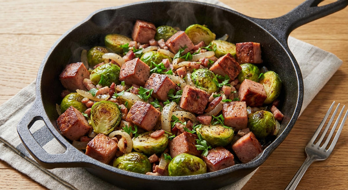 Rosenkohl-Leberkäse-Pfanne