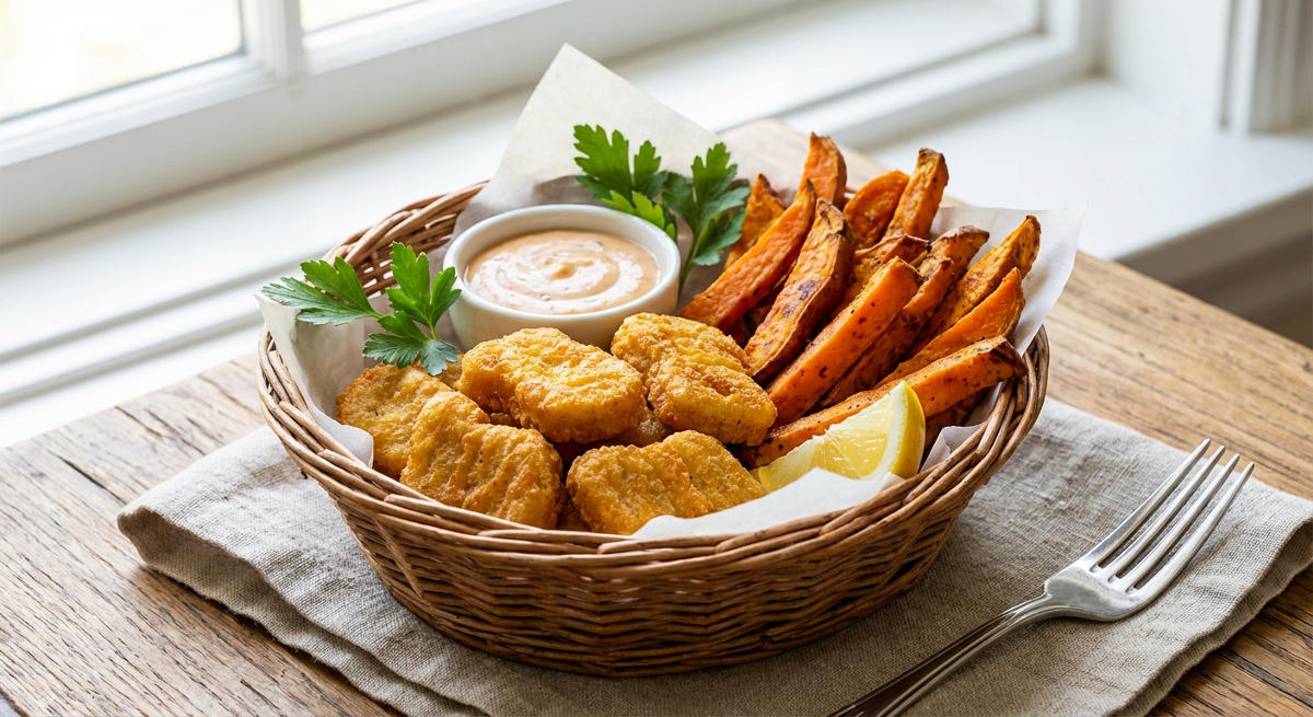 Hähnchennuggets mit Süßkartoffel-Pommes