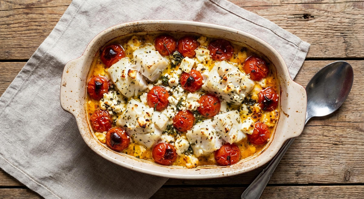 Fischauflauf mit Tomaten und Feta