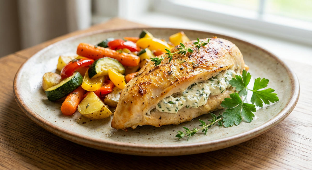 Hähnchenbrustfilet mit Frischkäse und Gemüse