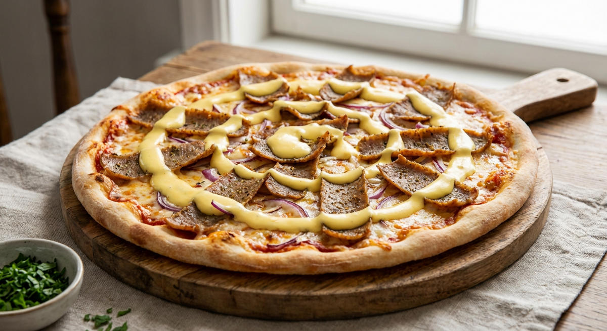 Dönerpizza mit Sauce Hollandaise