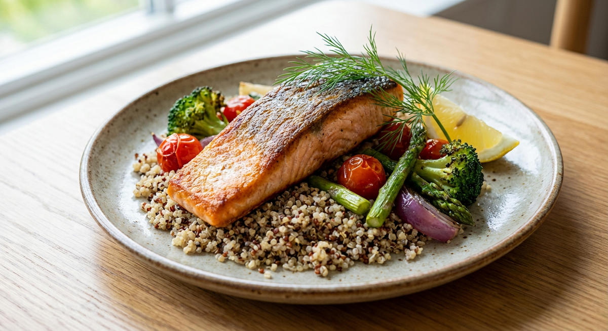 Gebratener Lachs mit Quinoa und Gemüse