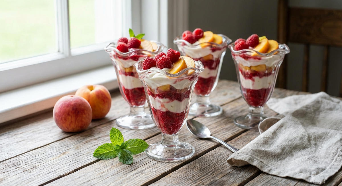 Himbeer-Pfirsich-Dessert