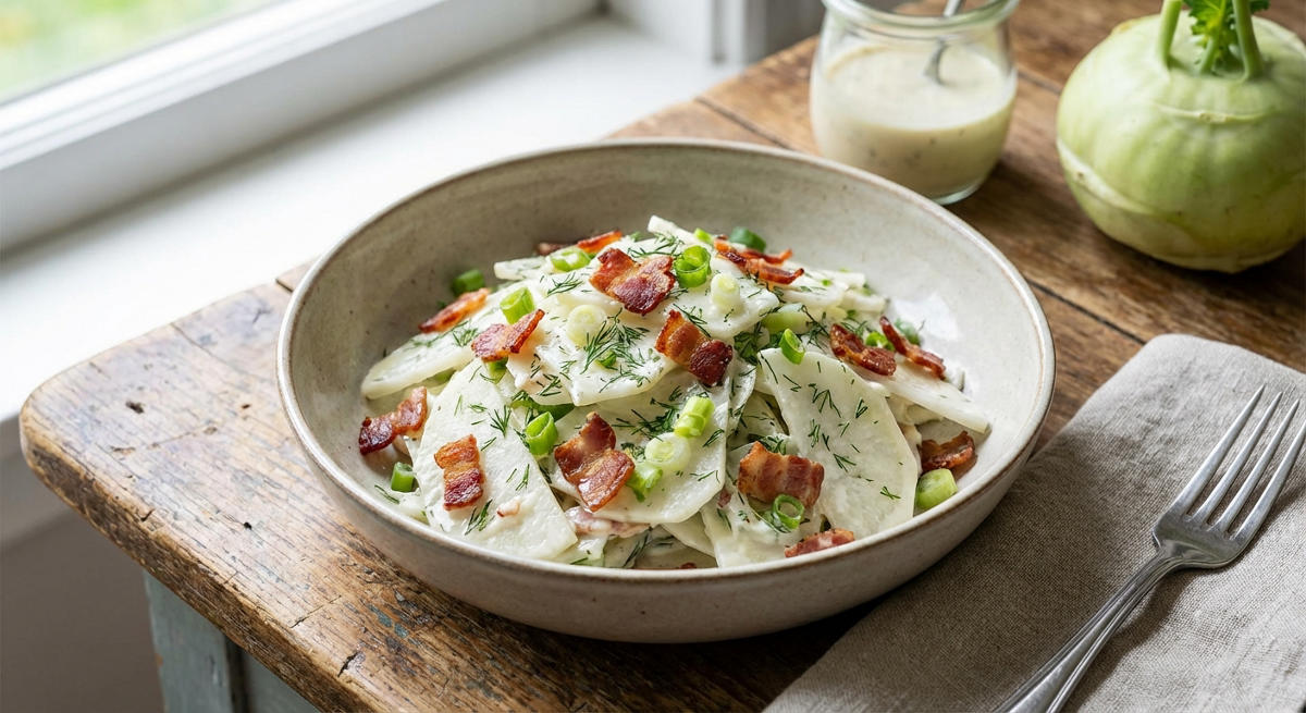 Kohlrabi-Salat mit knusprigem Speck