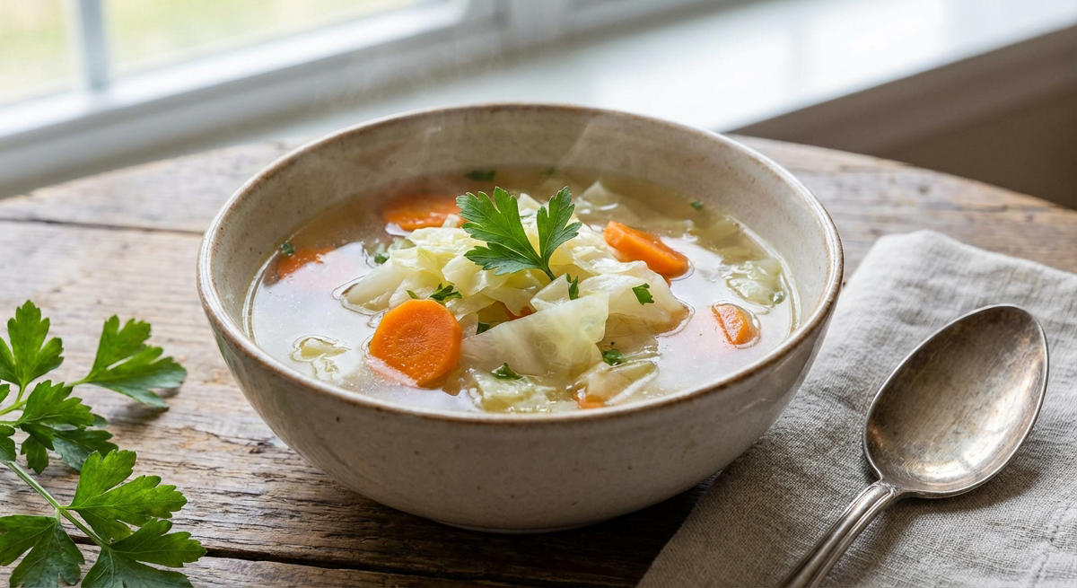 Klare Suppe mit Weißkohl und Möhren