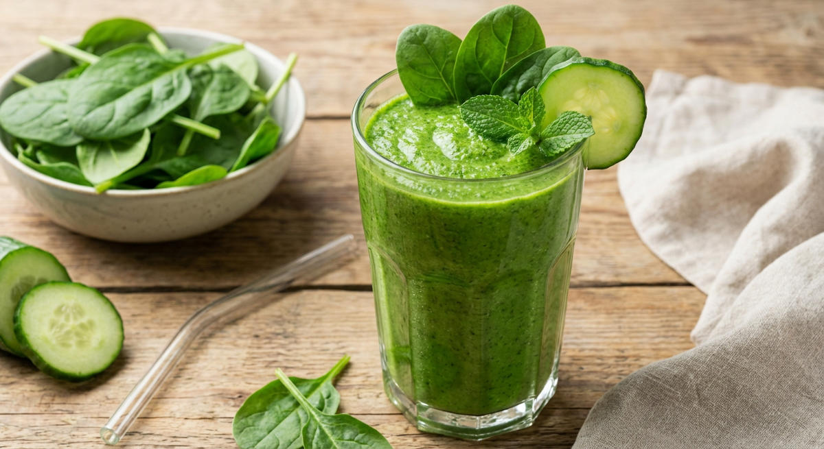 Grüner Smoothie mit Spinat und Gurke