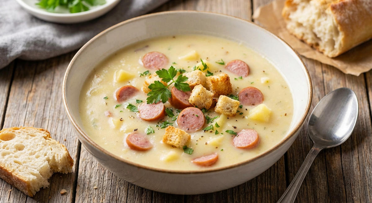 Cremige Kartoffelsuppe mit Würstchen