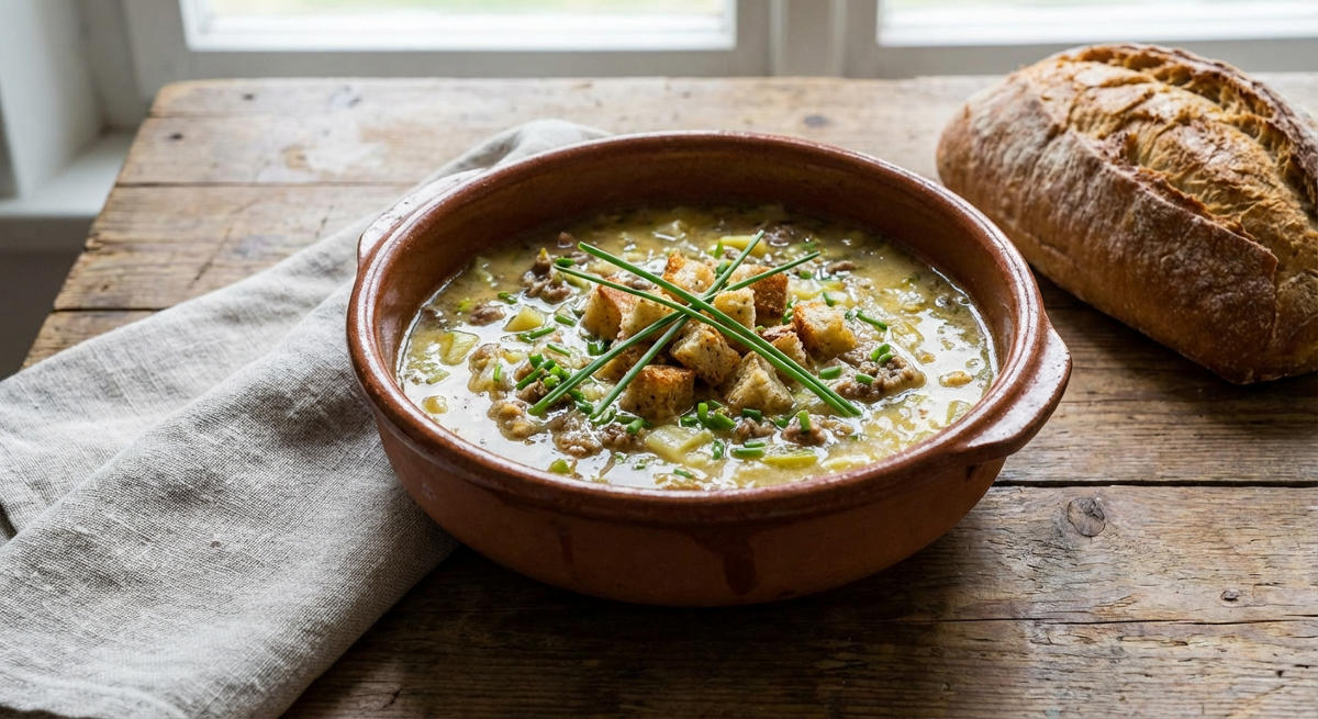 Hackfleisch-Käse-Lauch-Suppe