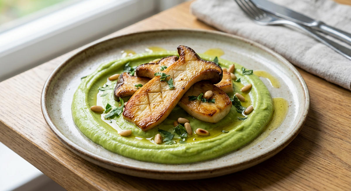 Gebratene Kräutersaitlinge mit Avocadocreme/Tag 5 Abend