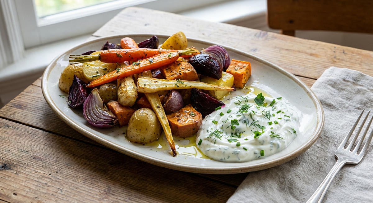 Ofengemüse mit Kräuterjoghurt