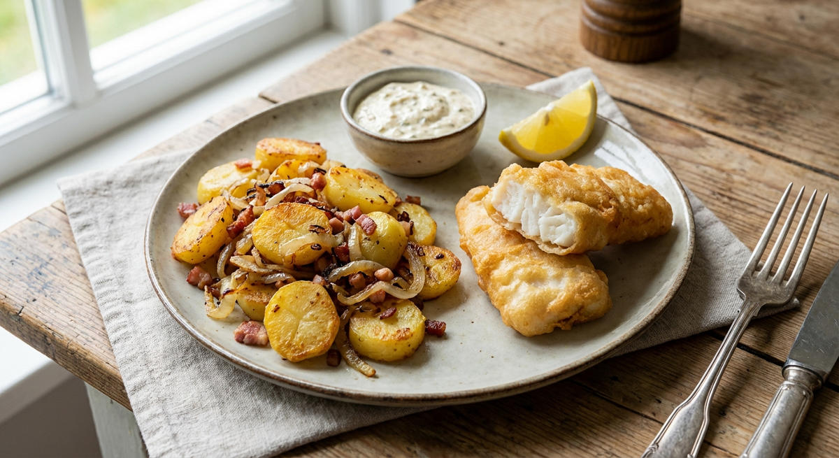 Bratkartoffeln mit Backfisch
