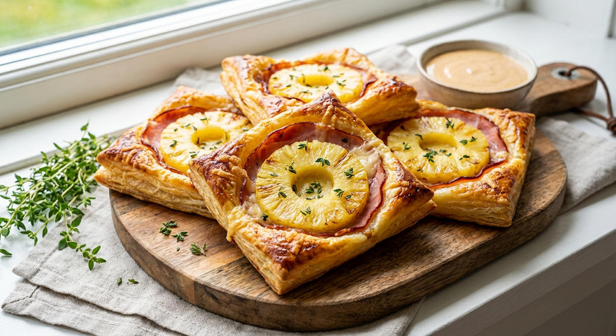 Blätterteig-Snack mit Ananas und Schinken