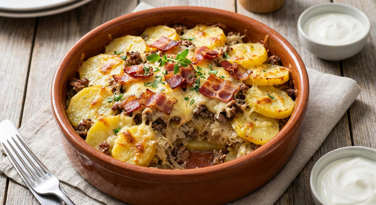 Kartoffel-Sauerkraut-Auflauf mit Hackfleisch