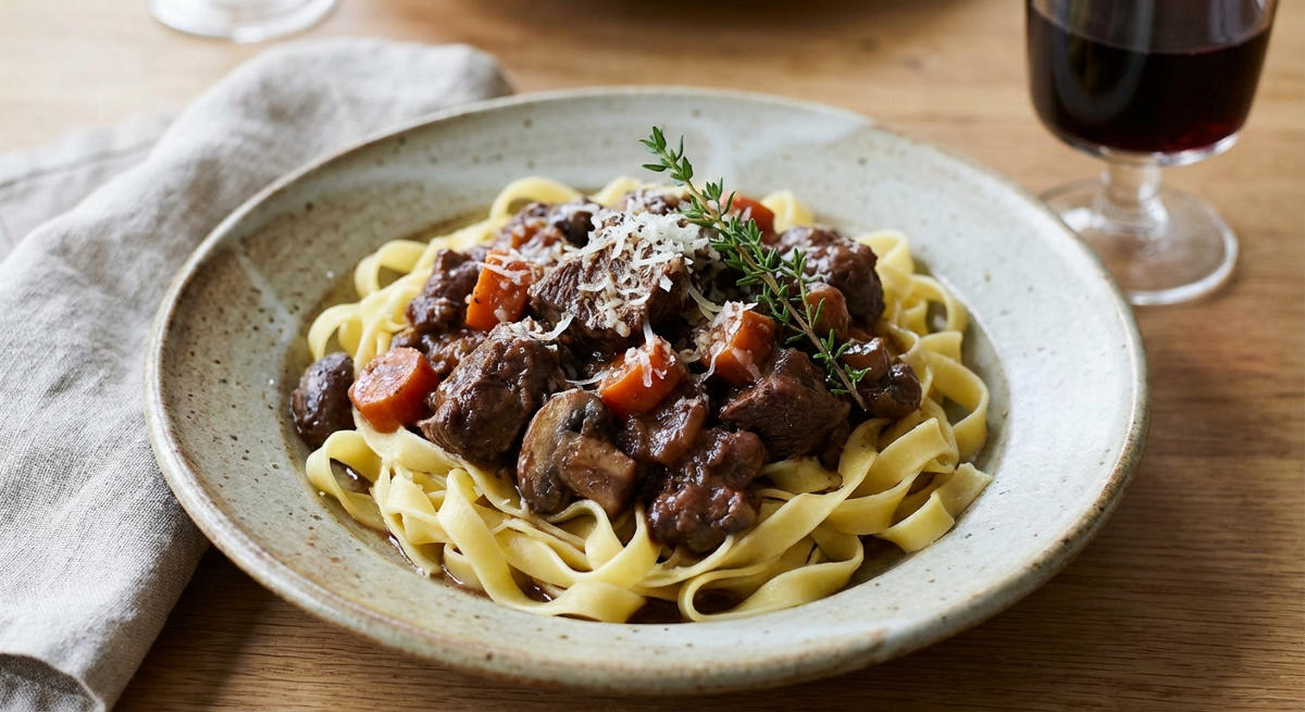 Hirschragout mit Tagliatelle