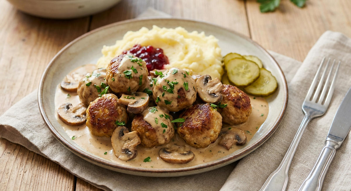 Köttbullar mit Champignon-Rahmsauce